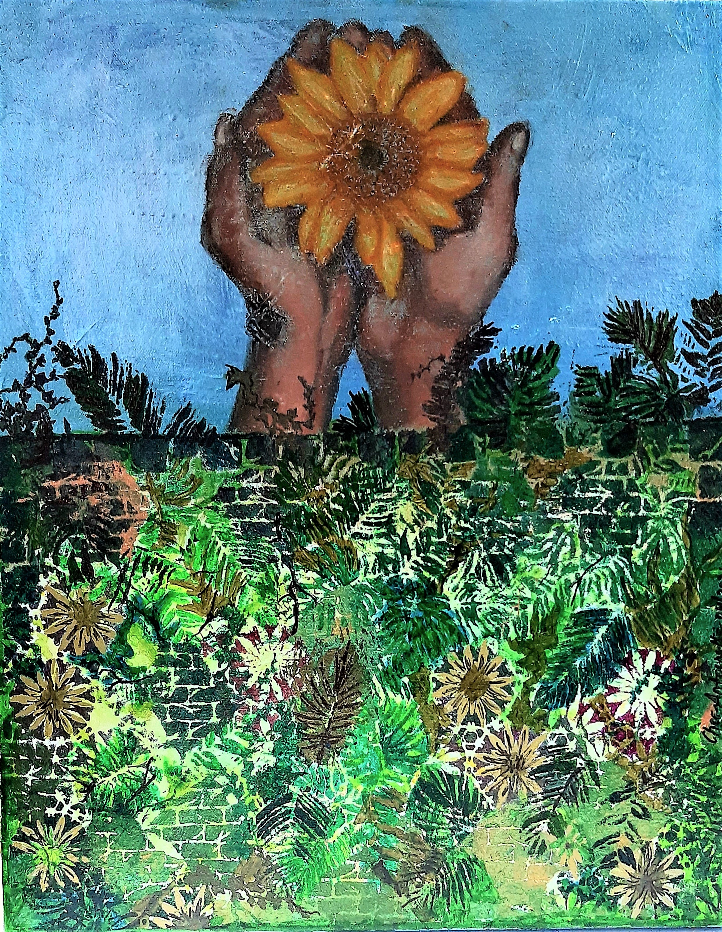 Cher Antoinette TENACIOUS 2022 16x20ins acrylic & oil pastel on canvas